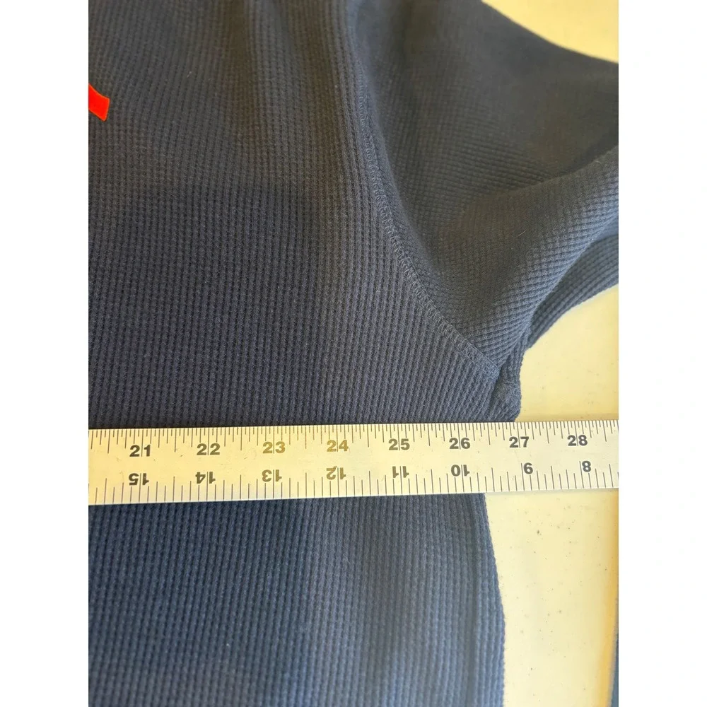 True Religion Mens Navy Blue Waffle Knit‎ World Tour Graphic Henley Hoodie 3XL